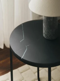 Runder Beistelltisch Antigua mit Glasplatte in Marmor-Optik