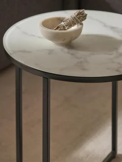 Runder Beistelltisch Antigua mit Glasplatte in Marmor-Optik