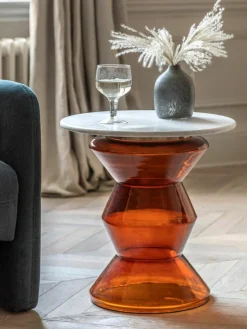 Runder Beistelltisch Turin aus Glas und Marmor, mundgeblasen