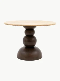 Runder Esstisch Sculpt mit Travertin-Tischplatte, Ø 110 cm