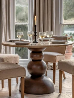 Runder Esstisch Sculpt mit Travertin-Tischplatte, Ø 110 cm