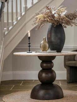 Runder Esstisch Sculpt mit Travertin-Tischplatte, Ø 110 cm