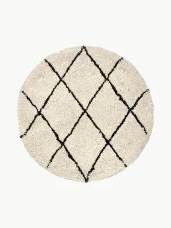 Runder flauschiger Hochflor-Teppich Naima, handgetuftet