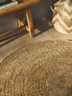 Runder Jute-Teppich Sharmila, handgefertigt