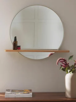 Runder Wandspiegel Kenny mit Holz-Ablage