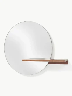 Runder Wandspiegel Sandro mit Ablage aus Holz