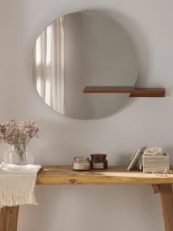Runder Wandspiegel Sandro mit Ablage aus Holz