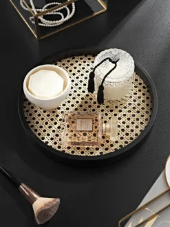 Rundes Deko-Tablett Carina mit Wiener Geflecht