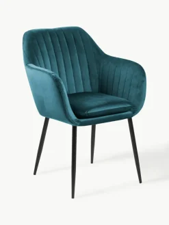 Samt-Armlehnstuhl Emilia mit Metallbeinen