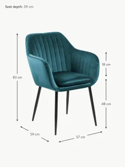 Samt-Armlehnstuhl Emilia mit Metallbeinen