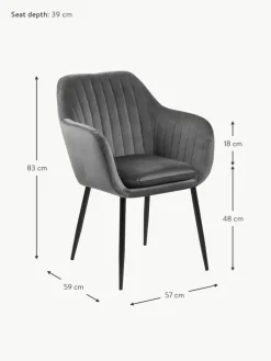 Samt-Armlehnstuhl Emilia mit Metallbeinen