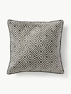 Samt-Kissenhülle Solenne mit Chenille-Stickerei