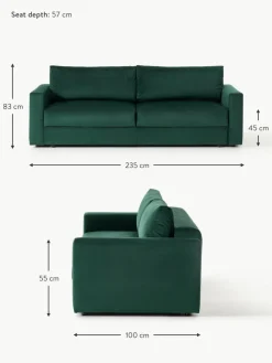 Samt-Schlafsofa Tasha (3-Sitzer) mit Stauraum