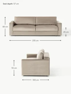 Samt-Schlafsofa Tasha (3-Sitzer) mit Stauraum