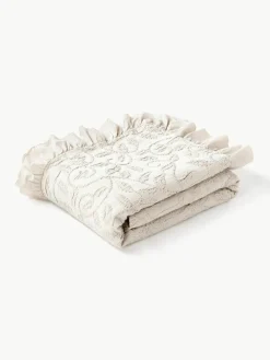 Strukturierte Baumwoll-Decke Clara mit Rüschen und floralem Muster