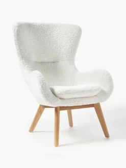 Teddy-Ohrensessel Wing mit Holz-Beinen