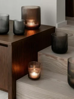 Windlicht Ven mit Rillenrelief aus Glas, H 16 cm